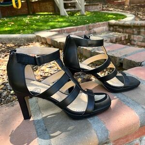 Adrienne Vittadini Black Strappy Heels with Adjustable Ankle Strap